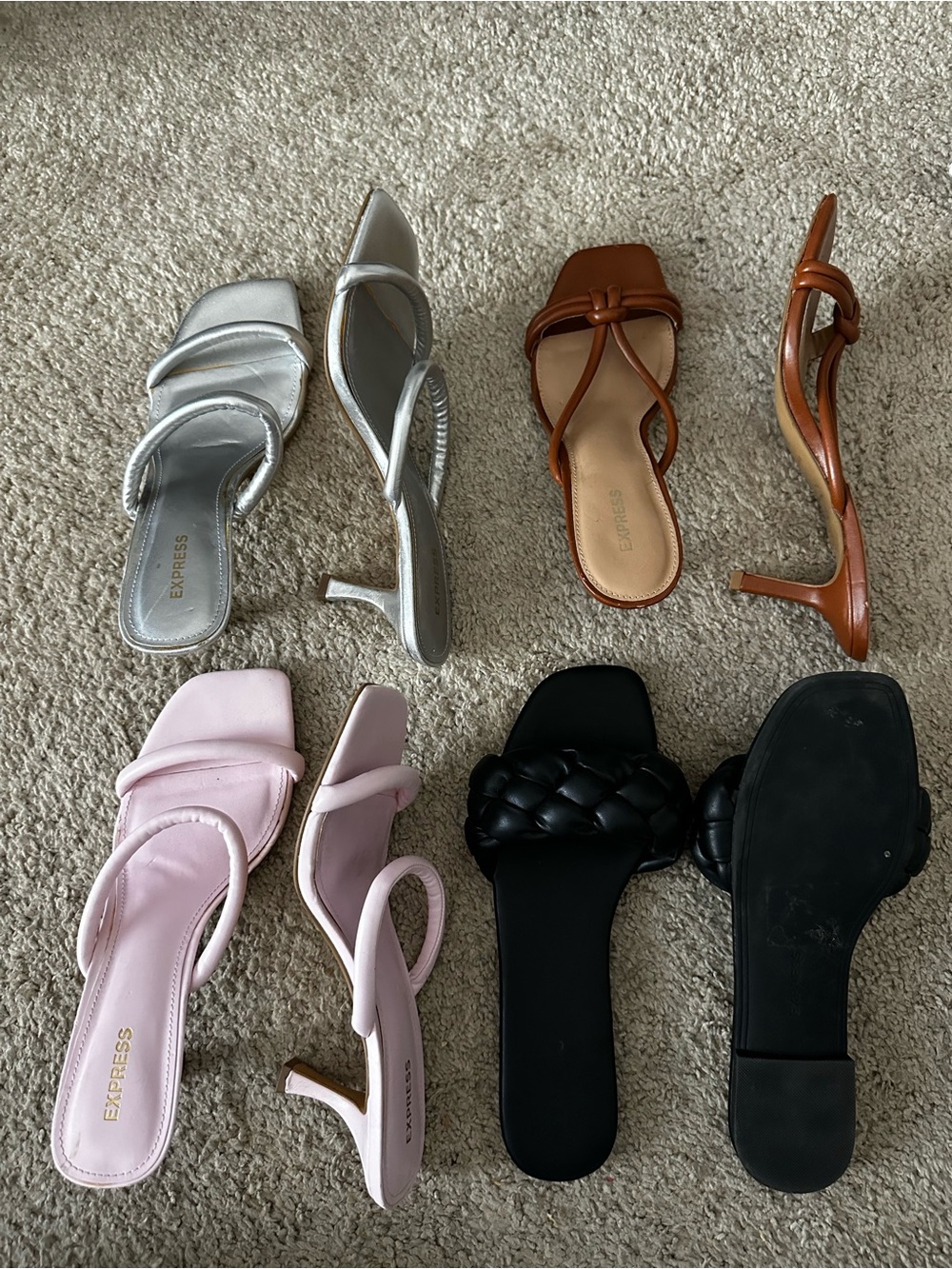 Express Silver, Brown, Pink & Black Mules Set - Mixed Colors